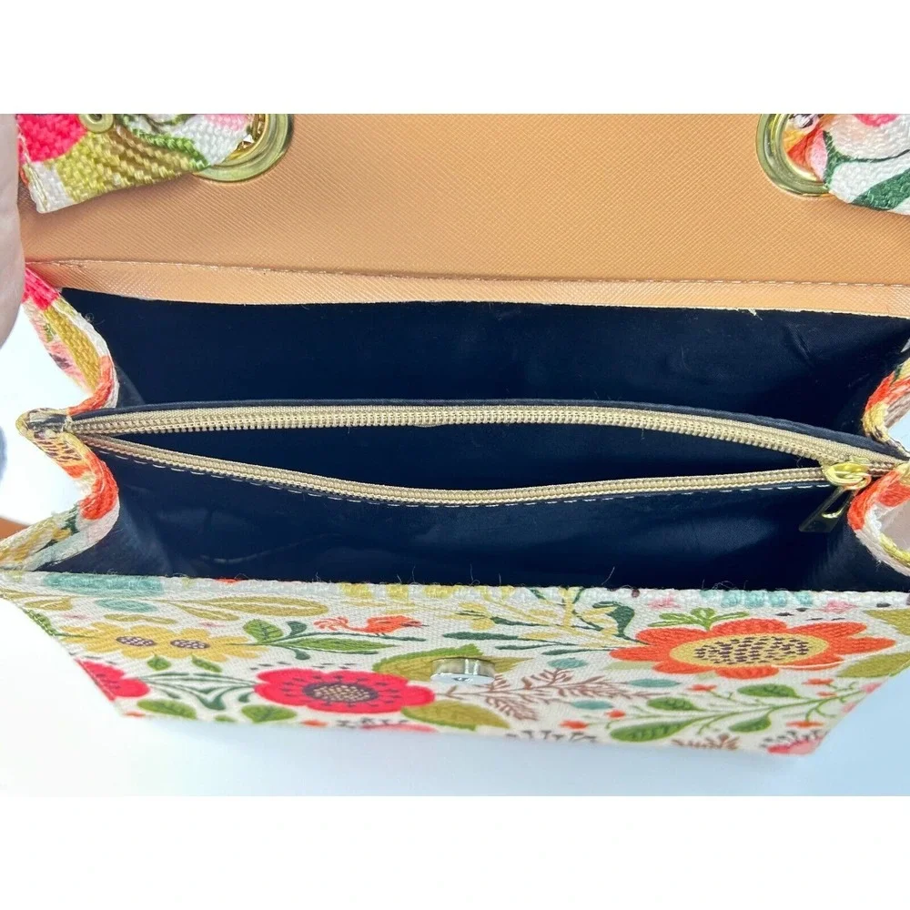 Multicolor Corduroy Hard Shell Medium‎ Floral Top Handle Spring Brunch Girls Out